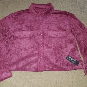 Blank NYC x free people Maroon Suede-Look Jacket with Embossed Leather Trim